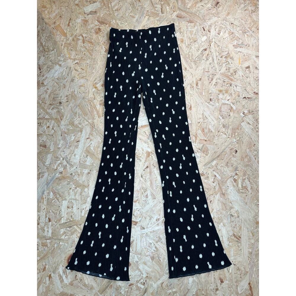 Mango Women’s Black Floral Flared Pull On Stretch Pant Sz XS